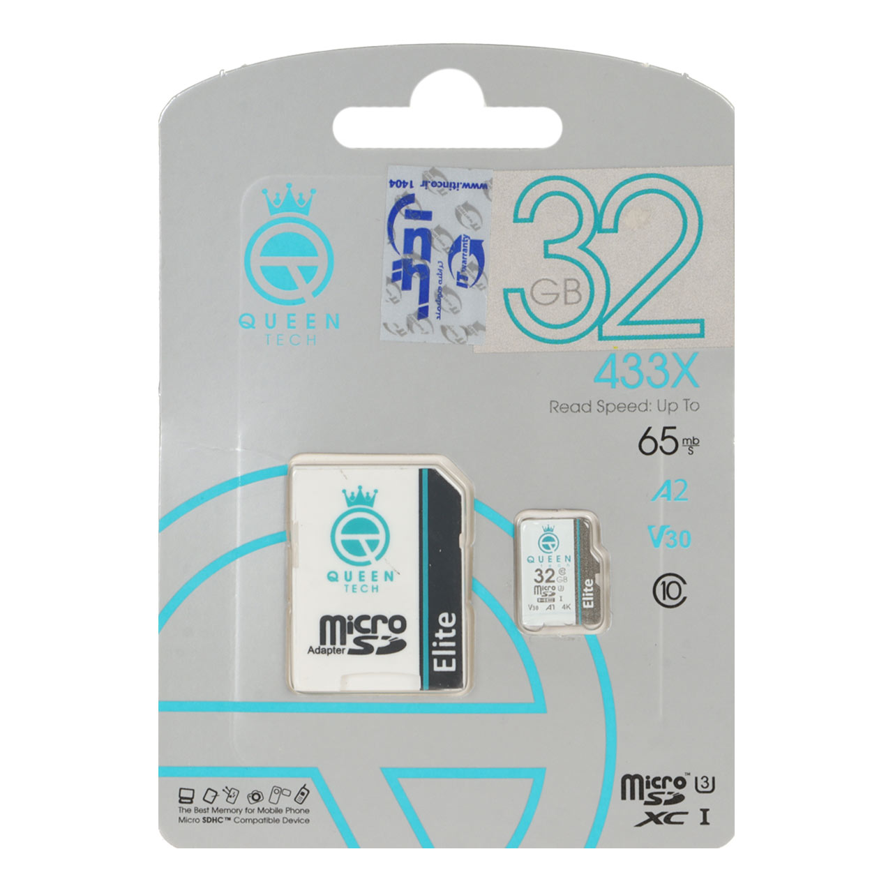 کارت حافظه microSDHC کوئین تک مدل U3 Class 10 433X -65MB ظرفیت 32GB گارانتی مادام العمر شرکت آی تی